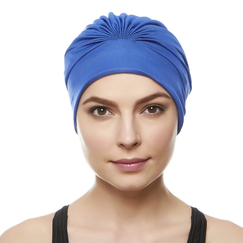 Beemo Swim Caps for Women Swimming Turban Polyester Latex Lined Pleated for Ladies - Royal Blue - Image 2